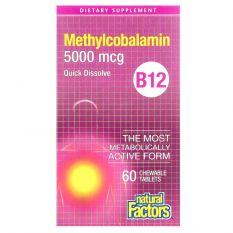 Natural Factors, Vitamin B12, Methyicobalamin, 5000 мкг, 60 таб.