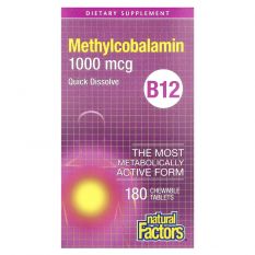 Natural Factors, Vitamin B12, Methyicobalamin, 1000 мкг, 180 жев.таб.