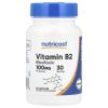 Nutricost, Vitamin B2 (Riboflavin) 100 мг, 30 капс.
