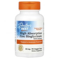 Doctor's Best, HIGH ABSORPTION ZINC BISGLYCINATE 50 мг, 90 капс.