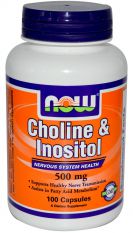 NOW, Choline & Inositol 500 мг, 100 капс.