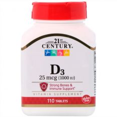 21st Century, D3, 25 mcg (1,000 IU), 110 таб.