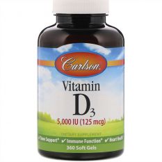 Carlson Labs, Витамин D3, 125 мкг (5000 МЕ) 360 капс.