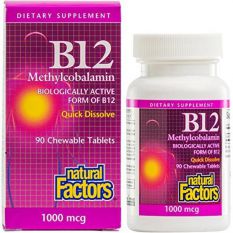 Natural Factors, Vitamin B12, Methyicobalamin, 1000 мкг, 90 жев.таб.