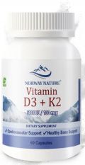 Norway Nature, Vitamin D3 5000 IU + K2 100 mcg, 60 капс.